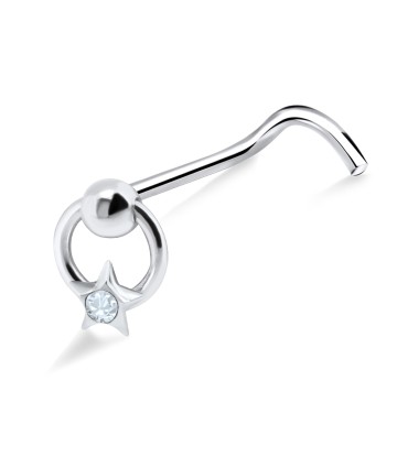 Ring Star Shaped Silver Curved Nose Stud NSKB-445